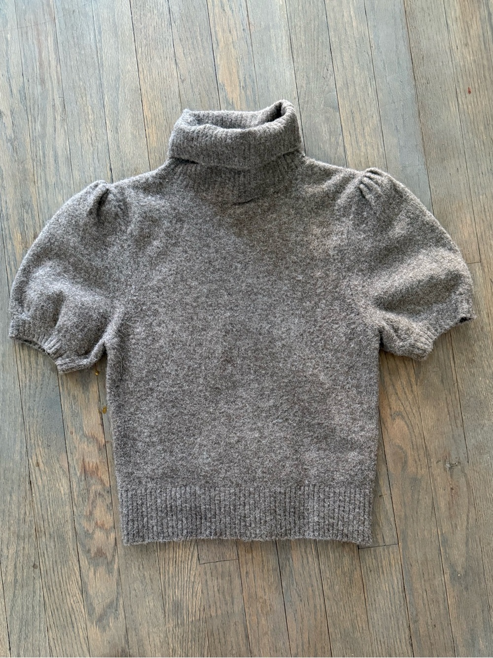 Zara Gray Puff-Sleeve Turtleneck Sweater
